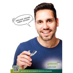 Postkarte Schiene "Gerade Zähne aber sicher!"