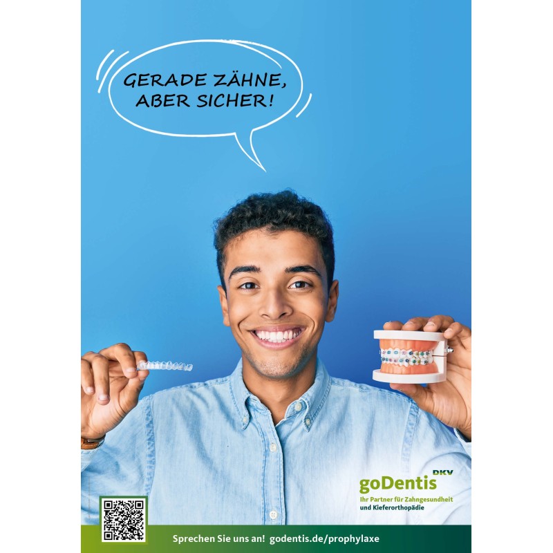 Gerade Zähne, aber sicher - KFO-Poster blau